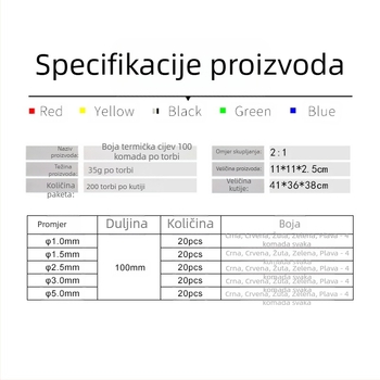 Set toplinsko uvlačnih cijevi, Serija 100D, 260°C, 1000V, Razina plamena V2
