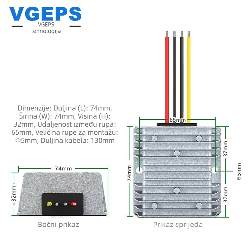 DC-DC boost pretvorni modul, ulaz 12V, izlazi 13.8/15/19/24/28V, 0–120W, -40°C do 80°C, CE RoHS, regulirano napajanje za automobile