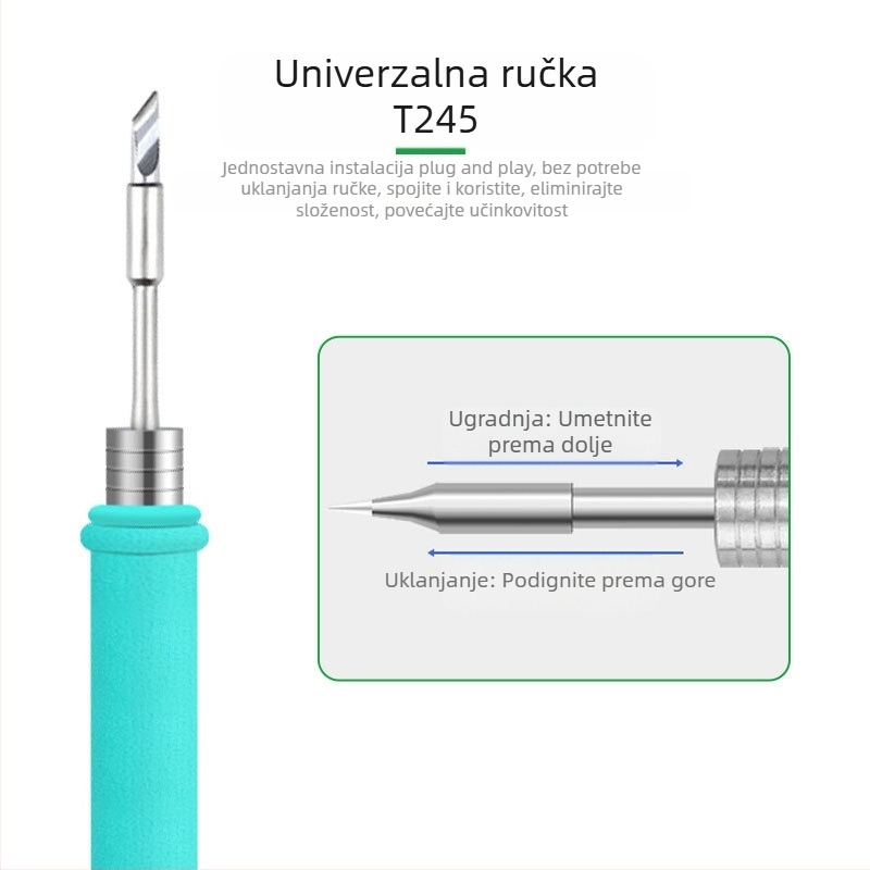 RELIFE RL-T245 serija vrhova za lemilicu s integriranim držalom: oštri vrh, zavojiti vrh, K-vrh i SK-vrh, kompatibilno s RL-T245-I/IS/K/SK
