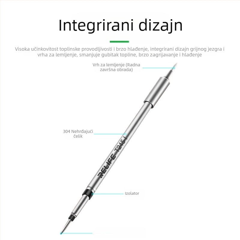 RELIFE RL-T245 serija vrhova za lemilicu s integriranim držalom: oštri vrh, zavojiti vrh, K-vrh i SK-vrh, kompatibilno s RL-T245-I/IS/K/SK