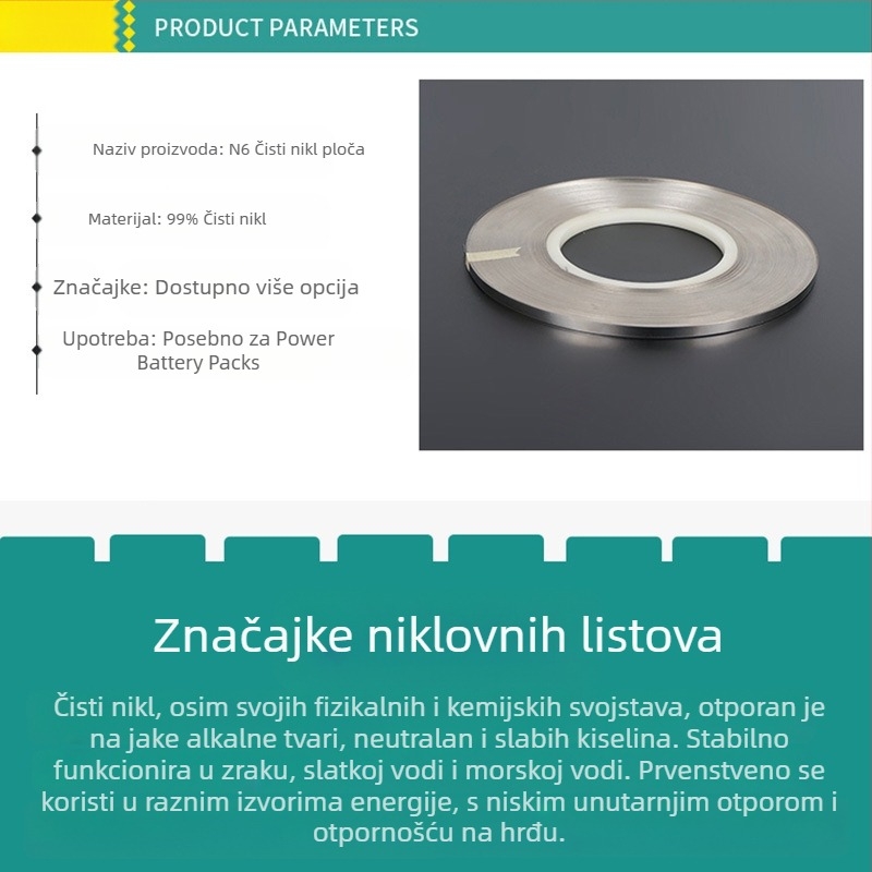 99,6% čisti nikl – niklena traka za 18650 ćelije i pakete baterija za električna vozila — točkasto zavarivanje, N6