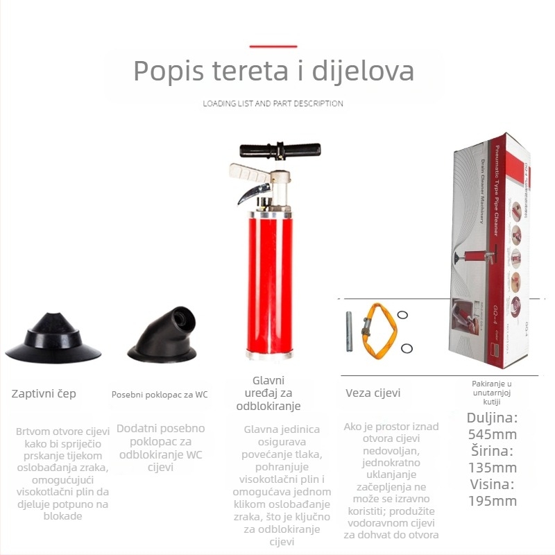 Visokotlačni čistač cijevi za kuhinju i dom — željezna konstrukcija za odblokiranje kanalizacije i WC-a