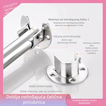 Nerđajući čelik flange podloga za horizontnu šipku garderobe – zavareni spoj, otporan na koroziju i visok tlak, promjeri 19/22/25/32 mm