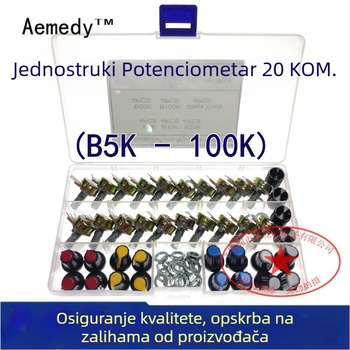 Jednokanalni potenciometar B5K/10K/20K/50K/100K s kompletom od 20 kapica za tipke