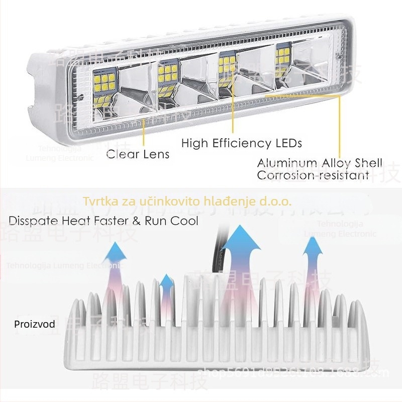 72W LED radna svjetiljka za auto – aluminijsko kućište, univerzalno krovno svjetlo za terenac, 12-60V DC, 6000LM, 6000K