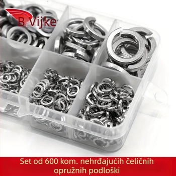 Set opružnih podložaka od 304 nehrđajućeg čelika, u kutiji – protiv otpuštanja, uključene vijci, 480/600 komada, GB93 Klasa A