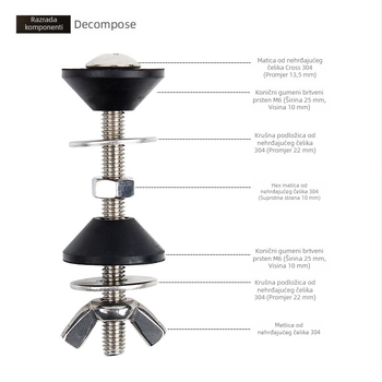 Vijak za učvršćivanje spremnika WC – 304 nehrđajući čelik s gumastim brtvenim prstenom, ručna ugradnja, stil laganog luksuza