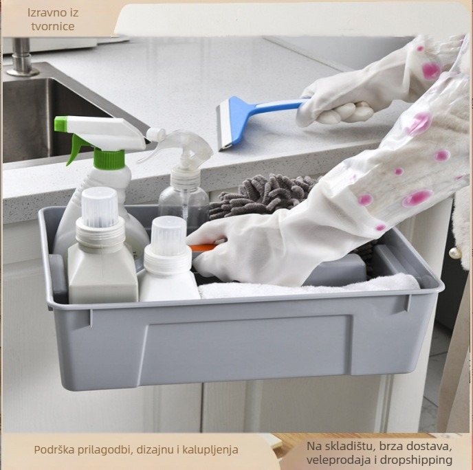 Kutija za skladištenje kuhinjskih alata i čišćenja – prenosiva plastična kutija (polipropilen), kapacitet 5–10 L, samostalna montaža, moderni minimalistički stil