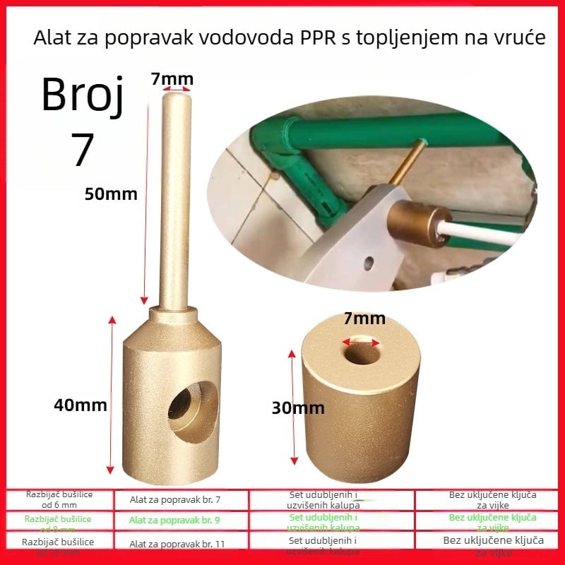 Alat za popravak PPR vodovodnih cijevi — popravak rupa i curenja, štapić ljepila za topljenje i stroj za topljenje ljepila, PE/PPR/PB/PERT, 50 Hz, 220 V