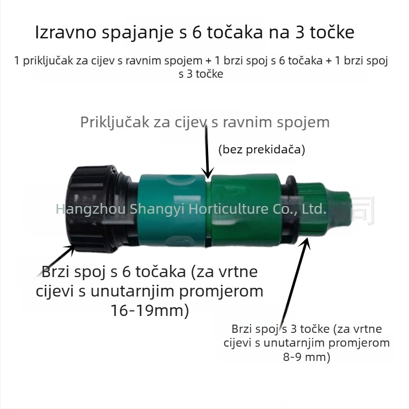 Proširivač za vrtno crijevo: popravak crijeva, ravni prolaz, brzo spajanje (popravak crijeva; ravni prolaz; brzo spajanje)