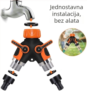 Vrtni cijevni Y-oblikač, dijeli vodu s jednog na dva izlaza, cinkova legura, vijčani spoj