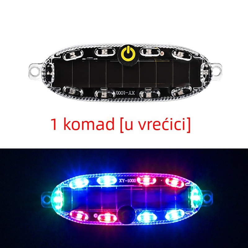 Solarno LED upozoravajuće svjetlo za automobil, bežično stražnje svjetlo za motocikle i bicikle, crveno-plavo treperenje
