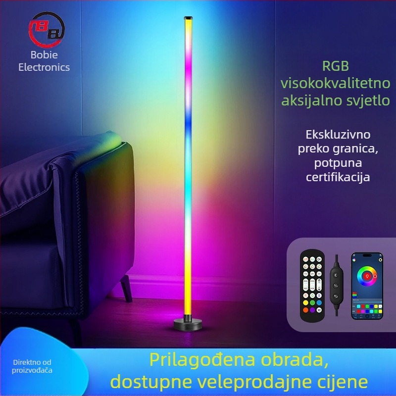 Podna lampa Bobby – LED svjetlo, PC sjenilo, daljinski upravljač, kut snopa 180°, CRI 80–90, model KBB-1, CE certifikat