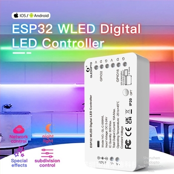 ESP32WLED upravljač za RGB LED trake GL-C-009WL, WiFi i upravljanje putem aplikacije, kompatibilan sa WS2811 SK6812 SM16703 PWS2812B, napajanje DC5-24V