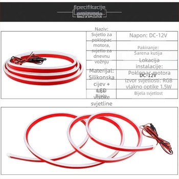 DRL poklopac haube automobila s LED 2835, silikon, 12V, 10W, IP45