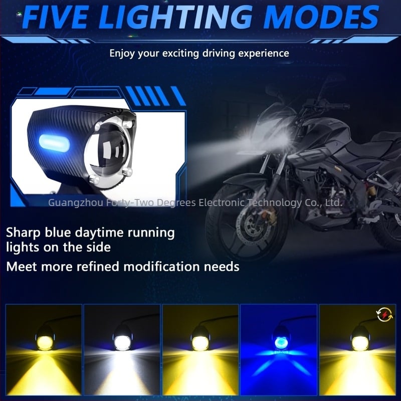 LED motociklistički reflektor s indikatorom širine, kućište od avionskog aluminija, refleksna zdjela, pet načina rada