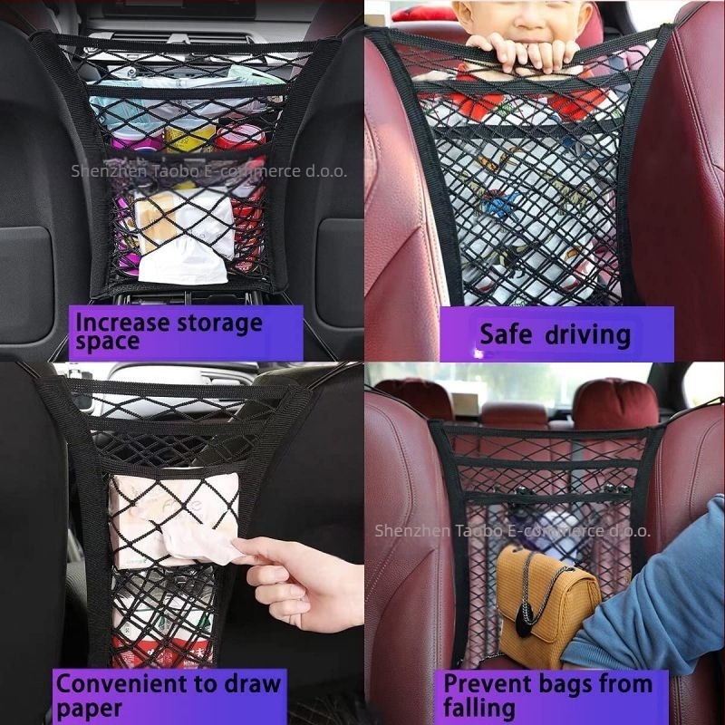 Mreža za skladištenje u automobilu – poliester, postavljanje u sredinu sjedala, univerzalna kompatibilnost, otporna na kompresiju