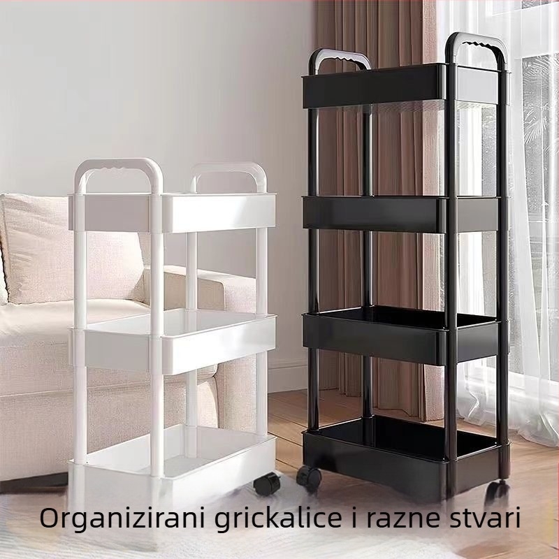 Polica za knjige na kotačićima, višeslojna, plastična, model 2024022701, 2-5 slojeva, višenamjenska