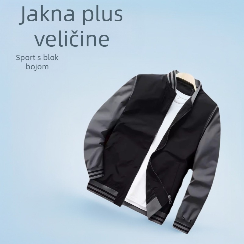 Muška jakna od poliester s stojećim ovratnikom, dugi rukavi, zatvarač, četverosezonska vanjska jakna