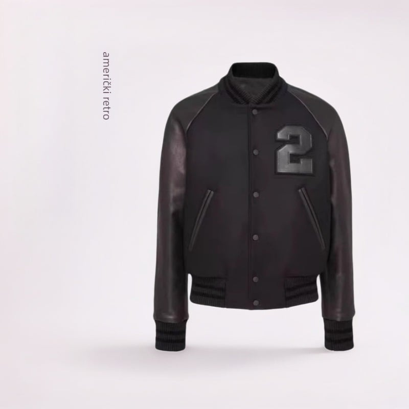 Muška bomber jakna – američki stil, retro, vunena tkanina, izšiven dizajn i PU detalji