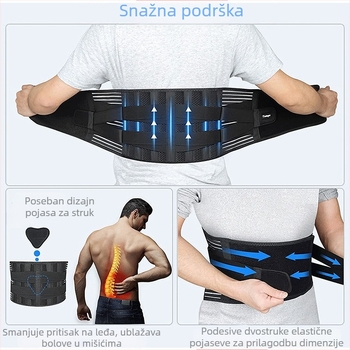 Pojas za struk s potporom od čelične ploče, prozračni mrežasti materijal, dvostruka kompresija, univerzalno za košarku i fitness