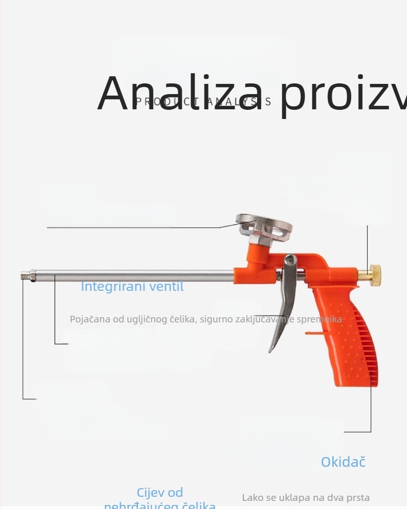 Pištolj za poliuretansku pjenu za vrata i prozore – produžen, lako se čisti; Materijal: plast/metal; Namjena: brtvljenje