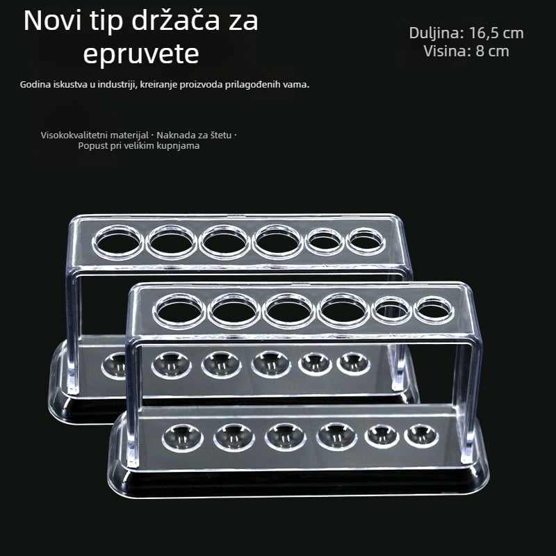 Plastični držač za epruvete s 6 rupa, proziran, model 007