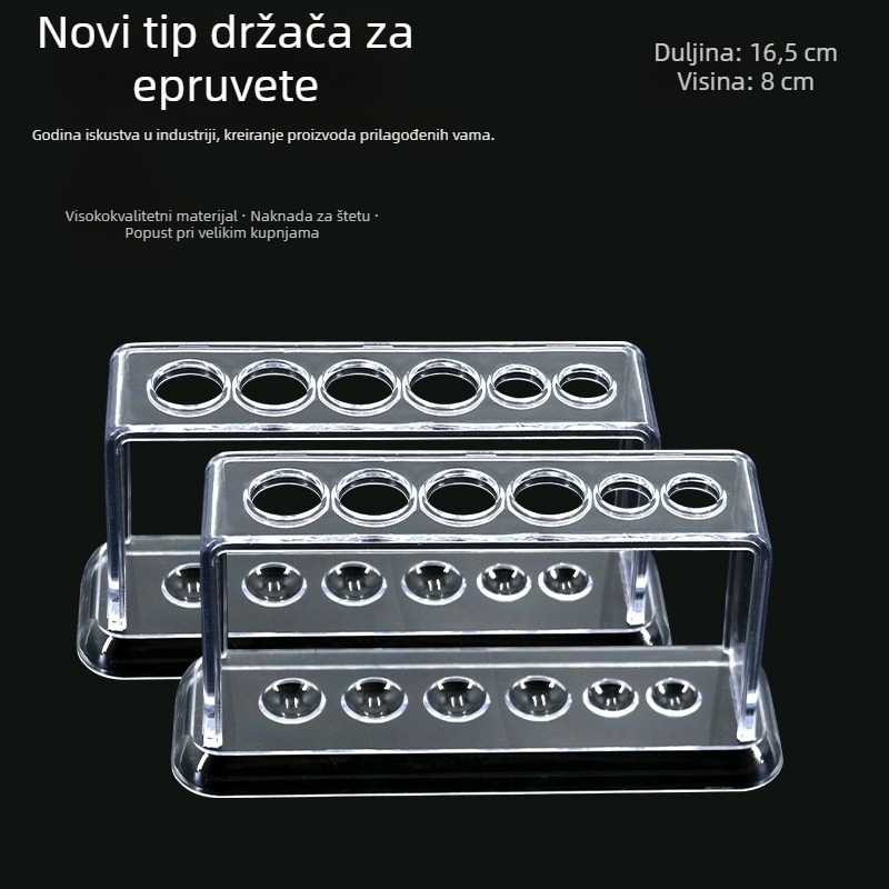 Plastični držač za epruvete s 6 rupa, proziran, model 007