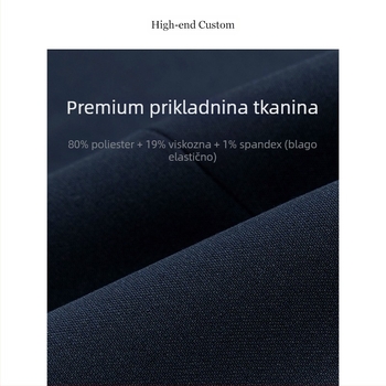 Muški poslovni kostim slim fit, plosati rever, zatvaranje na dva gumbа, srednji stražnji otvor, tkanina od viskoze u smjesi s kemijskim vlaknima