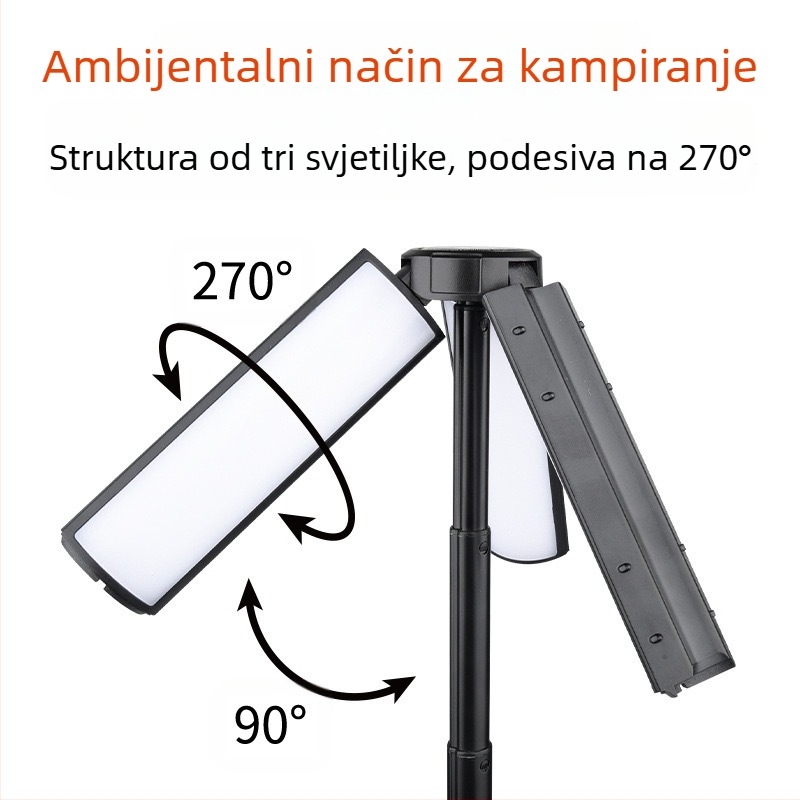 Višestruka kamping svjetiljka, 51 cm teleskop LED latarnica, 270° podesivo svjetlo, USB punjenje, 3000 mAh Power Bank