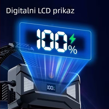 LED čelna svjetiljka s 360° rotacijom, 25W, domet >500 m, ručni pogon, baterija 1200 mAh, aluminijsko kućište