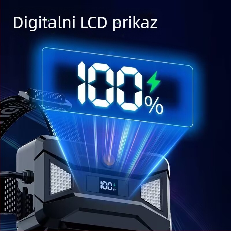 LED čelna svjetiljka s 360° rotacijom, 25W, domet >500 m, ručni pogon, baterija 1200 mAh, aluminijsko kućište