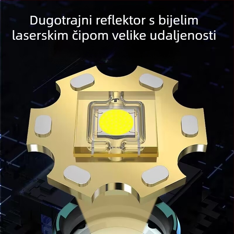 LED čelna svjetiljka s 360° rotacijom, 25W, domet >500 m, ručni pogon, baterija 1200 mAh, aluminijsko kućište
