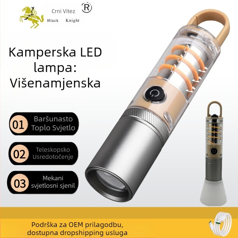 LED svjetiljka s optičkim zumom, ponovno punjiva, 10W, domet do 500 m, s kukom