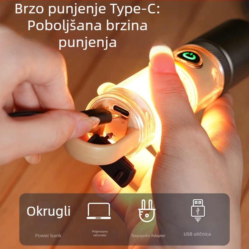 LED svjetiljka s optičkim zumom, ponovno punjiva, 10W, domet do 500 m, s kukom