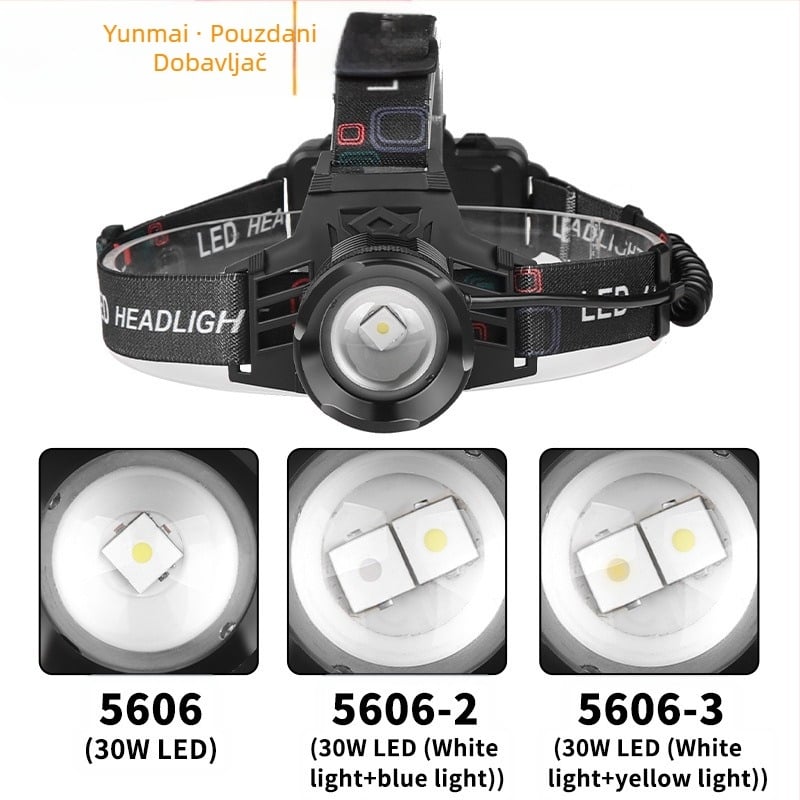LED čelna lampica 10W od aluminijske legure, punjiva, baterije 2x18650 (nije uključeno), domet preko 500 m