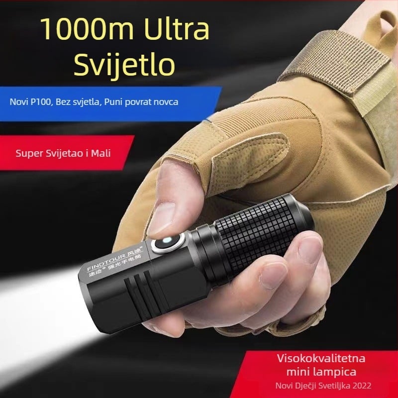 P50 taktička svjetiljka: visoka svjetlost, dugi domet, punjiva LED svjetiljka, 50W, baterija 5800mAh, ručno pokretanje, domet >500 m