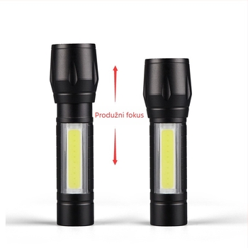 LED svjetiljka s COB bočnim svjetlom, teleskopski zum, USB punjenje, 5W, 600mAh, domet 50–100 m