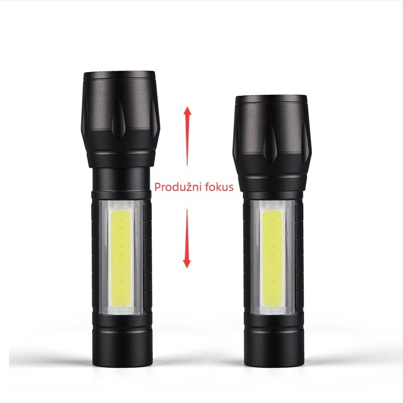 LED svjetiljka s COB bočnim svjetlom, teleskopski zum, USB punjenje, 5W, 600mAh, domet 50–100 m