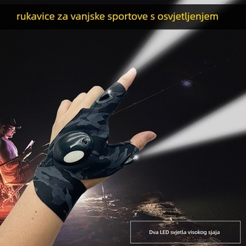 LED rukavice za ribolov sa svjetlom na prstu, dizajn pola prsta, elastomerni materijal, vanjsko punjenje za noćni ribolov