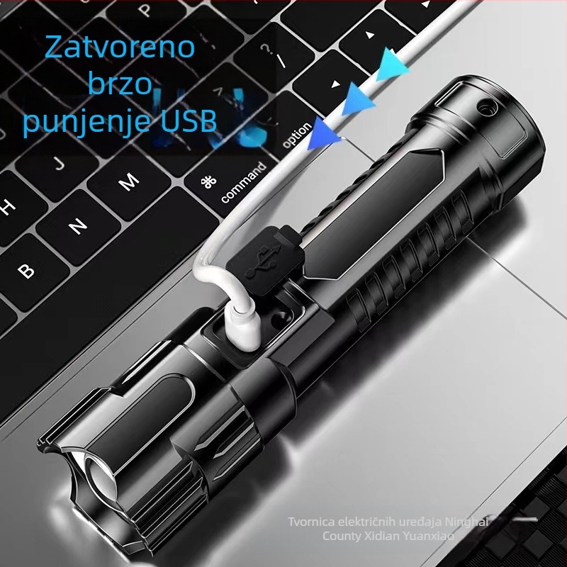 LED svjetiljka, punjiva, 10W, 1200 mAh, domet 100–200 m, optički zoom