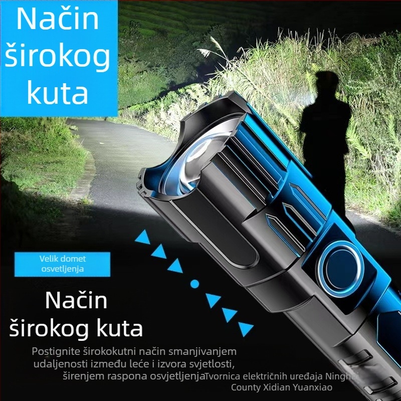LED svjetiljka, punjiva, 10W, 1200 mAh, domet 100–200 m, optički zoom