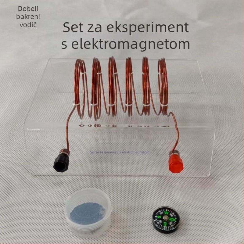 Edukativni električni eksperimentski set: solenoid, bakreni vodič, magnetna igla, željezni prah