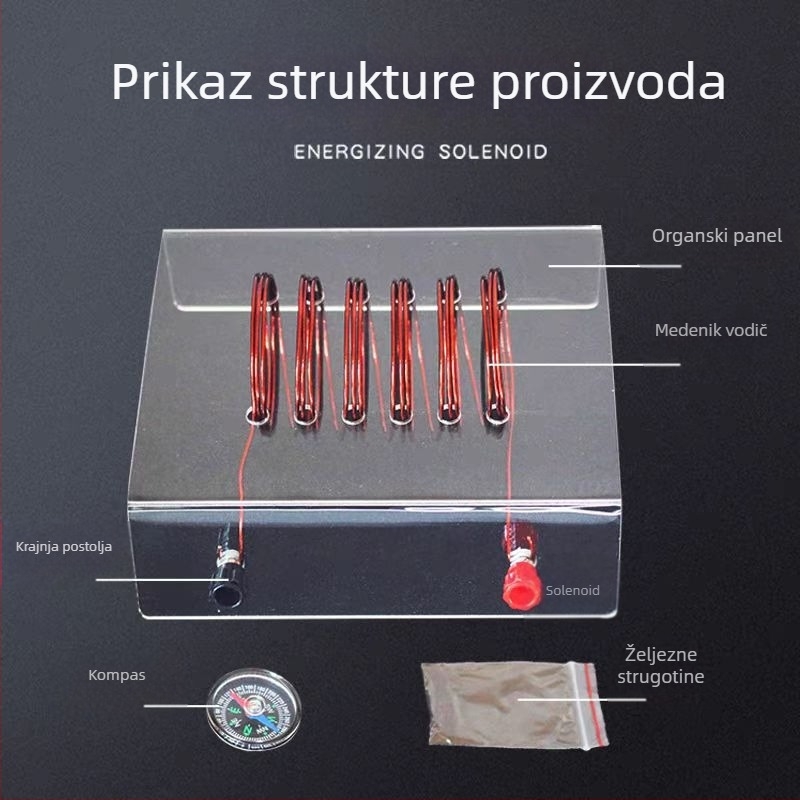 Edukativni električni eksperimentski set: solenoid, bakreni vodič, magnetna igla, željezni prah