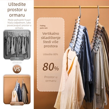 Xufeng držač hlača — višeslojni sklopivi teleskopski držač od nehrđajućeg čelika i ABS-a, protuklizni, 50 komada po kutiji