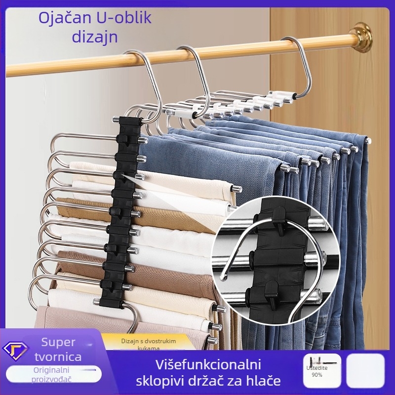 Xufeng držač hlača — višeslojni sklopivi teleskopski držač od nehrđajućeg čelika i ABS-a, protuklizni, 50 komada po kutiji