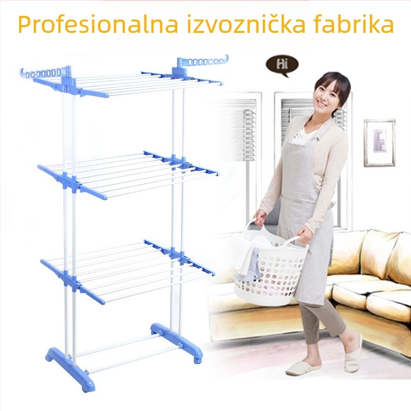 Chinlan podni sušilo za odjeću, 3-stupanjski sklopivi dizajn, okvir od željeznih cijevi s PP dijelovima, moderni minimalistički stil, mogućnost prilagođavanja