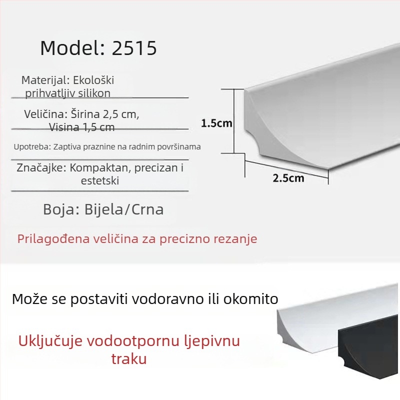 Mekana silikon vodna barijera za rub kuhinjskog radnog stola i rub sudopera, vodonepropusna zaštita kupaonice