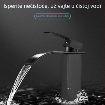 Crna slavina za umivaonik, s toplom i hladnom vodom, mlaz poput kaskade, nordijski stil