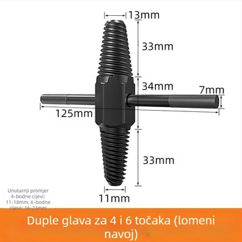 Univerzalni alat za izvlačenje oštećenih navoja na kućnim slavinama, pogodan za navoje 1/2" i 3/4" cijevnih spojnica i kutnih ventila